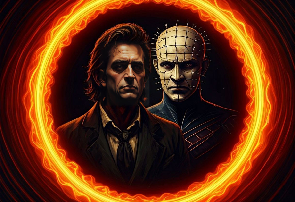 Epic Battle: Johnny Cash vs. Pinhead in Fauvist Style