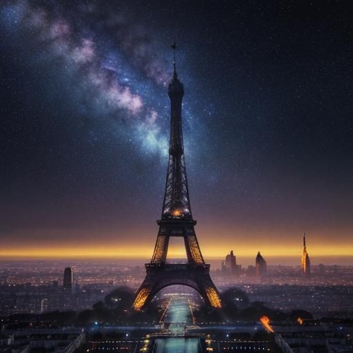 Eiffel Tower and Milky Way Galaxy Concept Art
