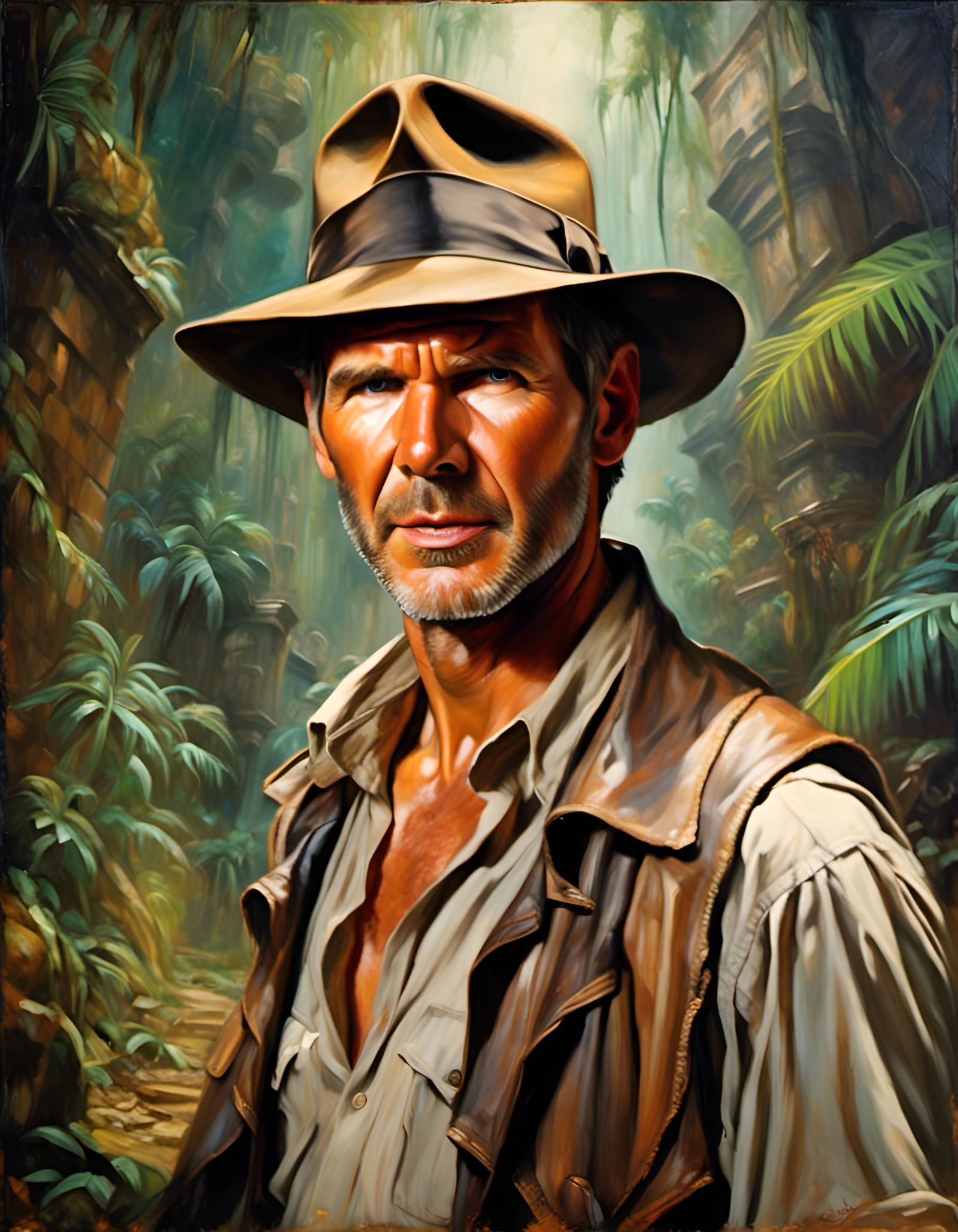 Indiana Jones in Jungle Temple with Chiaroscuro Lighting