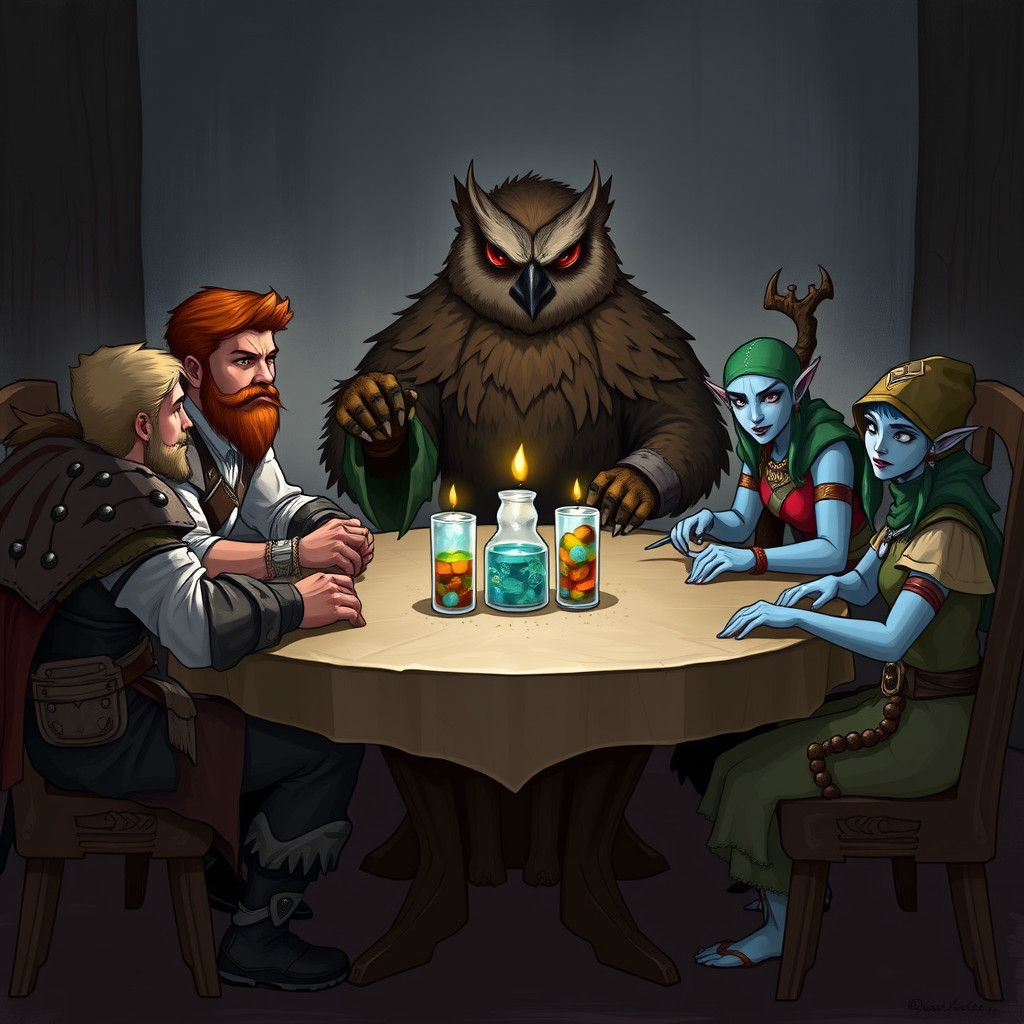 TTRPG Group Led By Owlbear DM: Digital Art