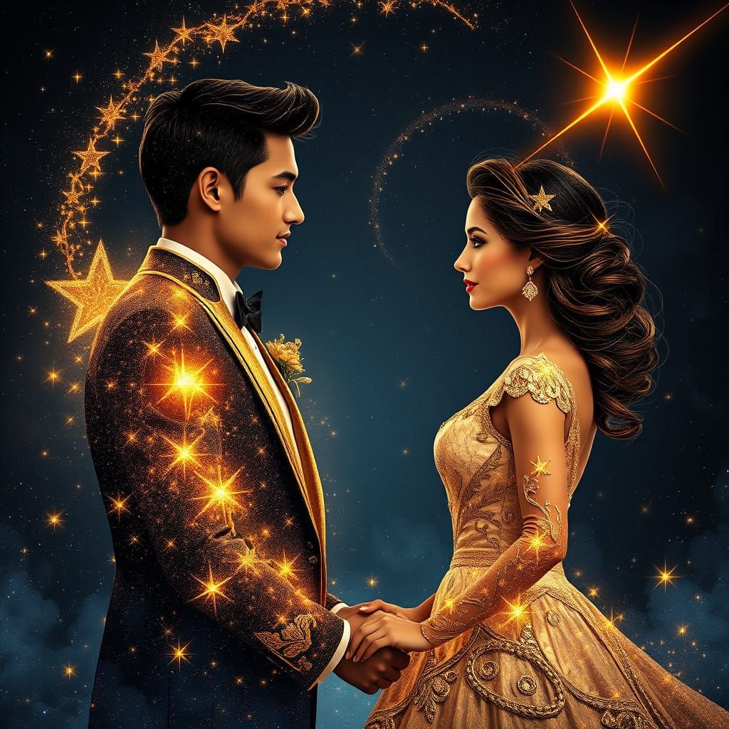 Celestial Couple Silhouette Forming Constellation