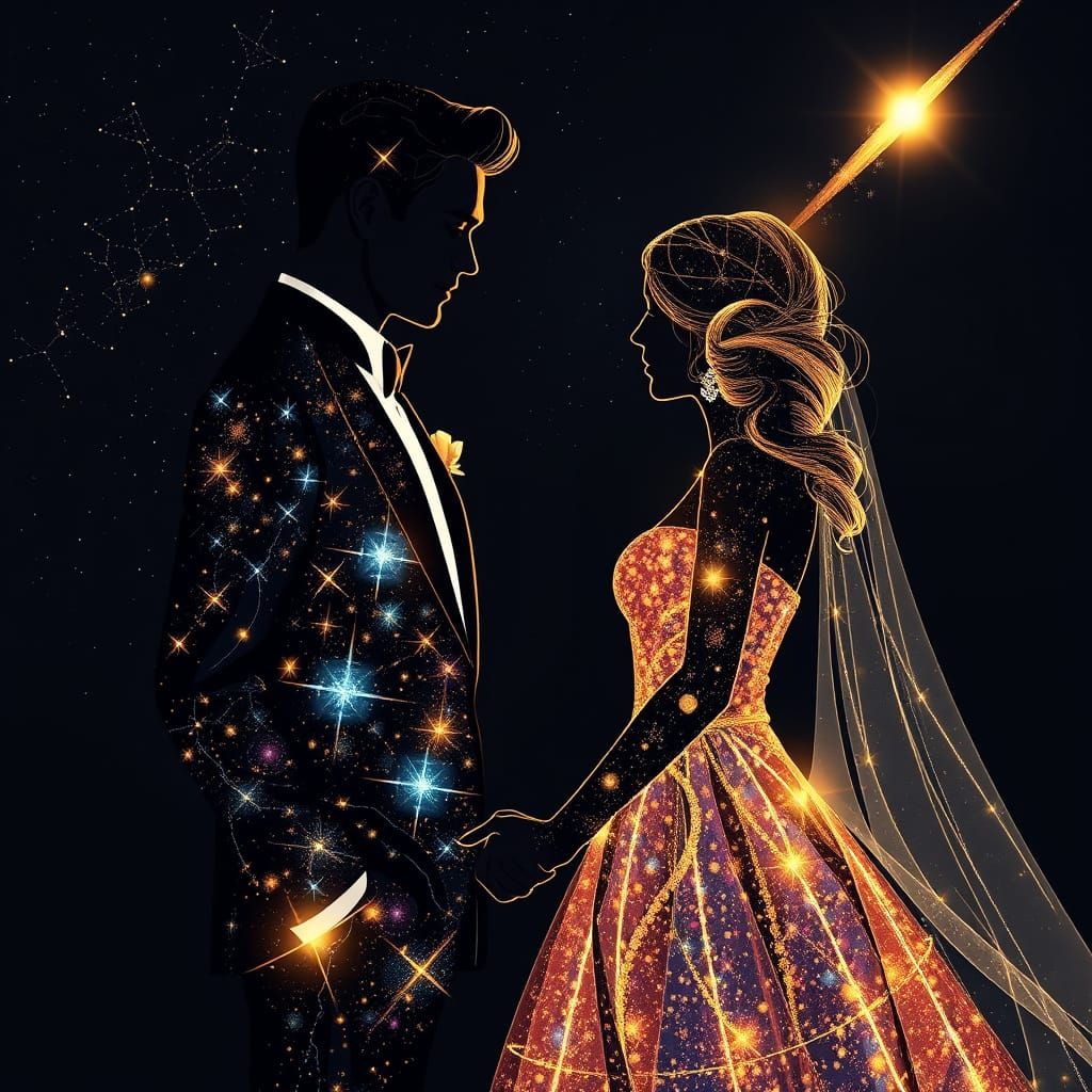 Celestial Couple in Love Silhouette as Constellation