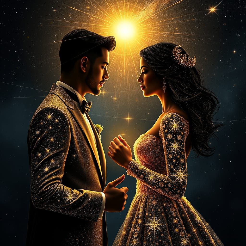 Abstract Celestial Couple in Love Silhouette