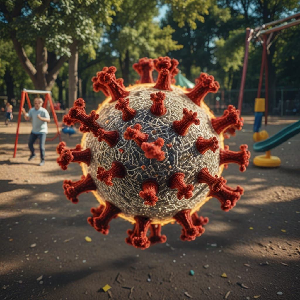 COVID Crown Coronavirus Over Playground Scene