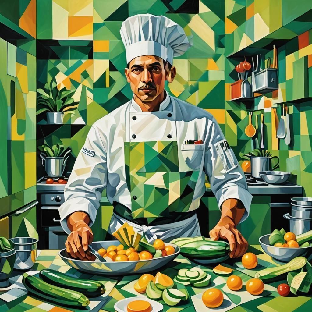 Zucchini and Chef in Cubist Art Deco Style