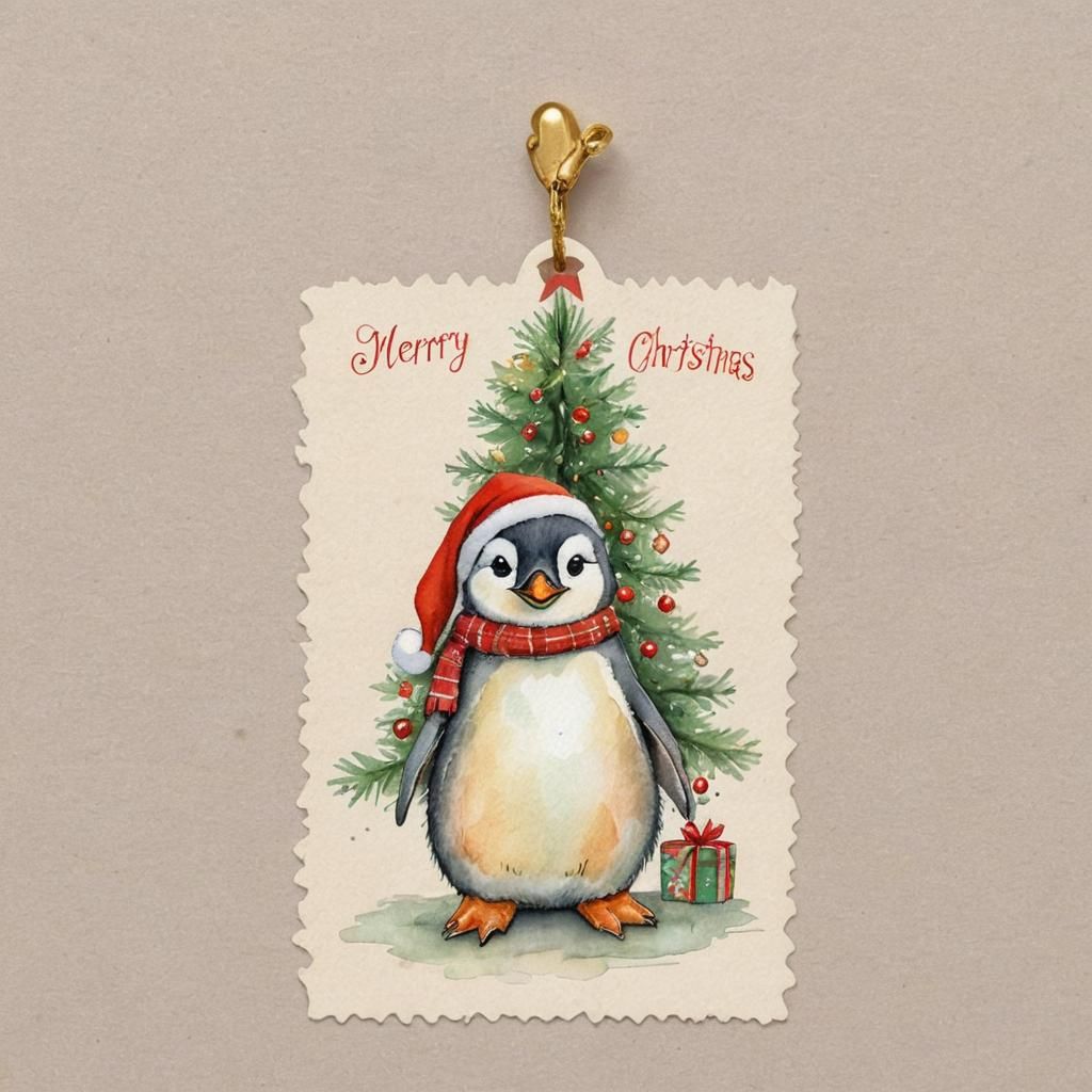 Cute Christmas Penguin Holiday Illustration
