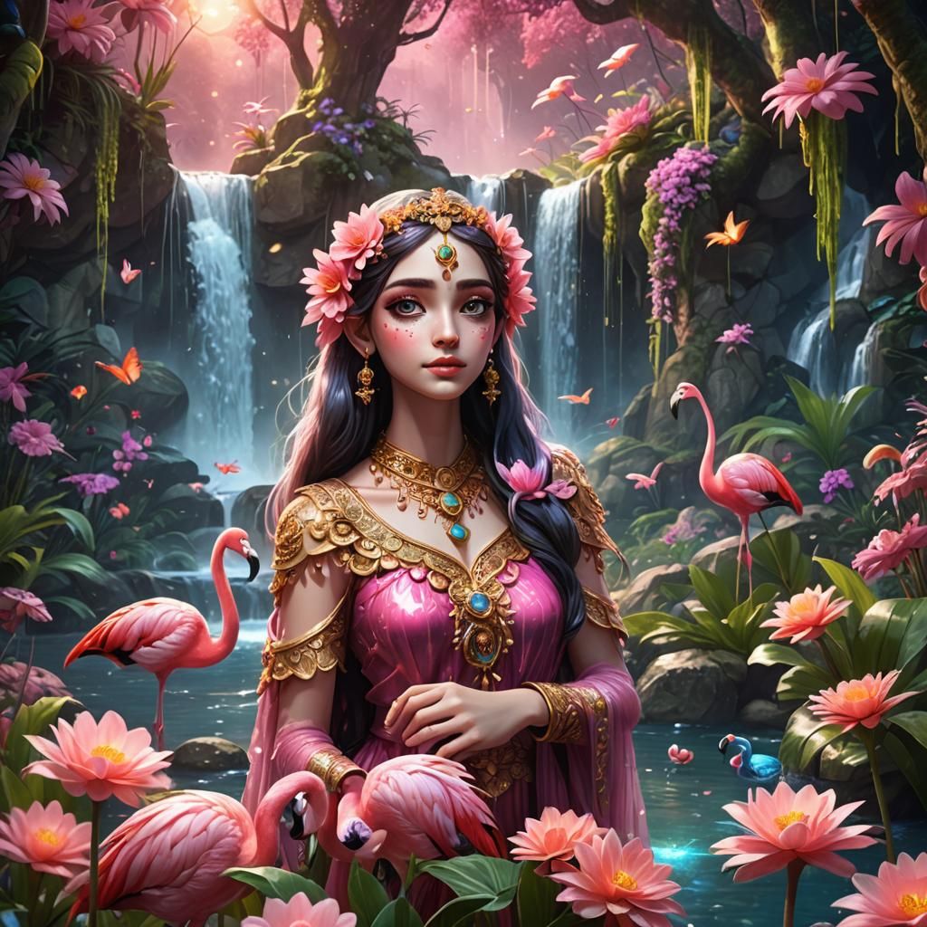 Crystalline Guide Bestowing Blessings by Waterfall