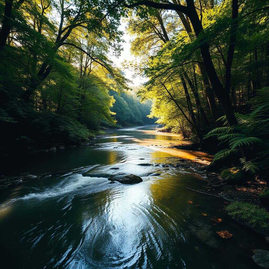 Serene River Landscape in Vibrant Forest