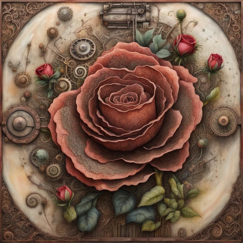 Fantastical Mixed-Media Rose Machinery and Plants