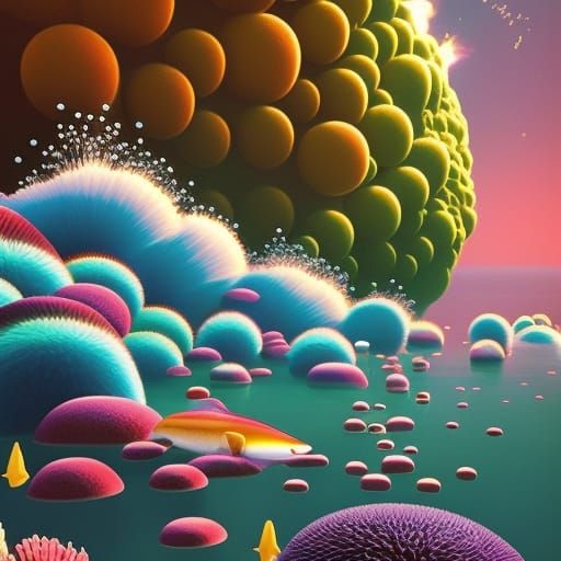 Underwater Volcano Eruption: Bubbles and Rainbows in Fantasy...