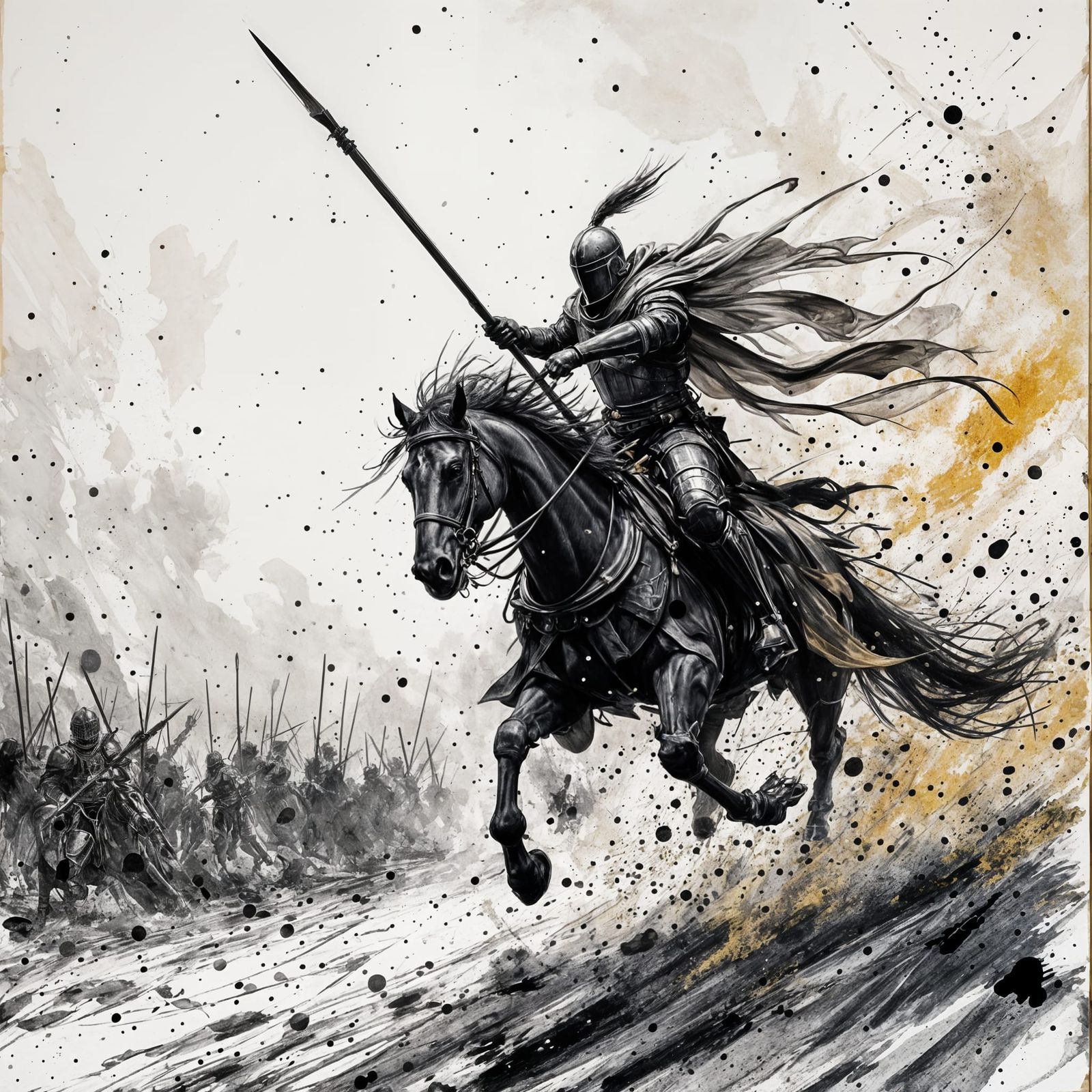Teutonic Knight Charging in Dynamic Mixed Media Art
