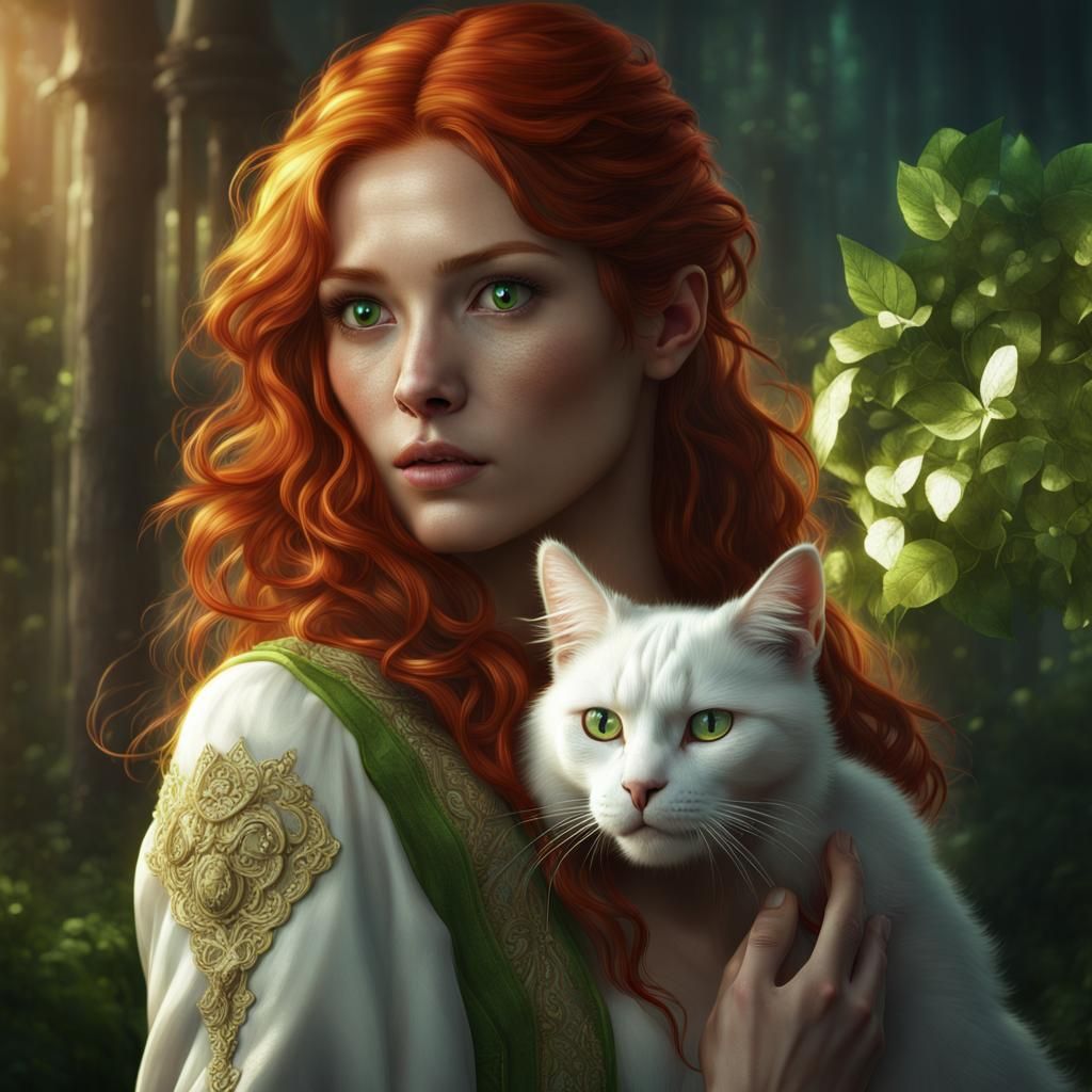 Woman with Cat in Golden Light