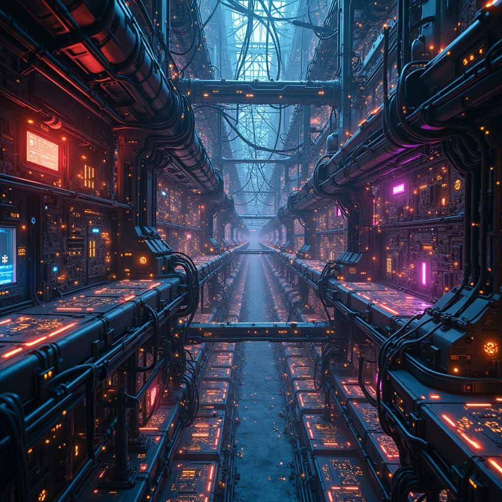 Complex Neural Network in Biomechanical Futuristic Style