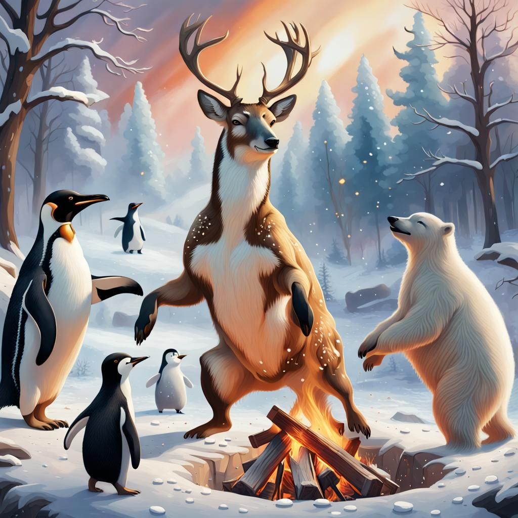 Winter Animals Celebrate First Snow in Hyperrealistic Style
