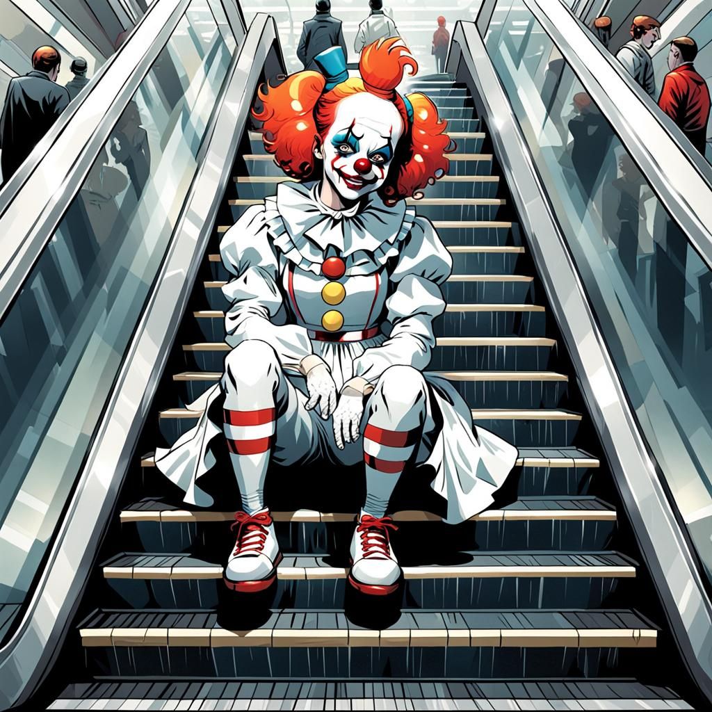 Sad Clown on Escalator, Comic Book Art