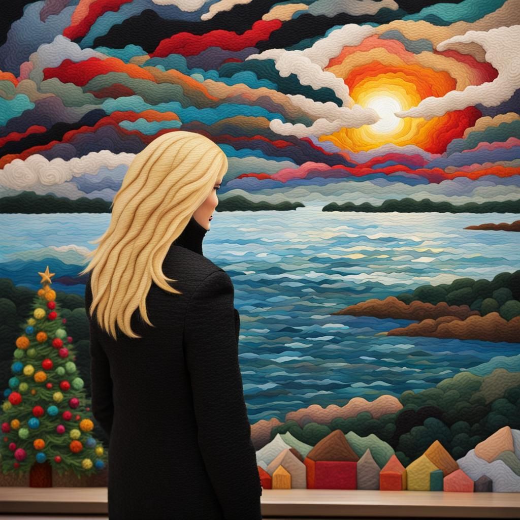 Felt Art Patchwork: Woman Gazing at Christmas Land