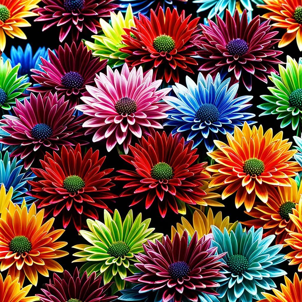 Colorful Crystal Chrysanthemums, Digital Art