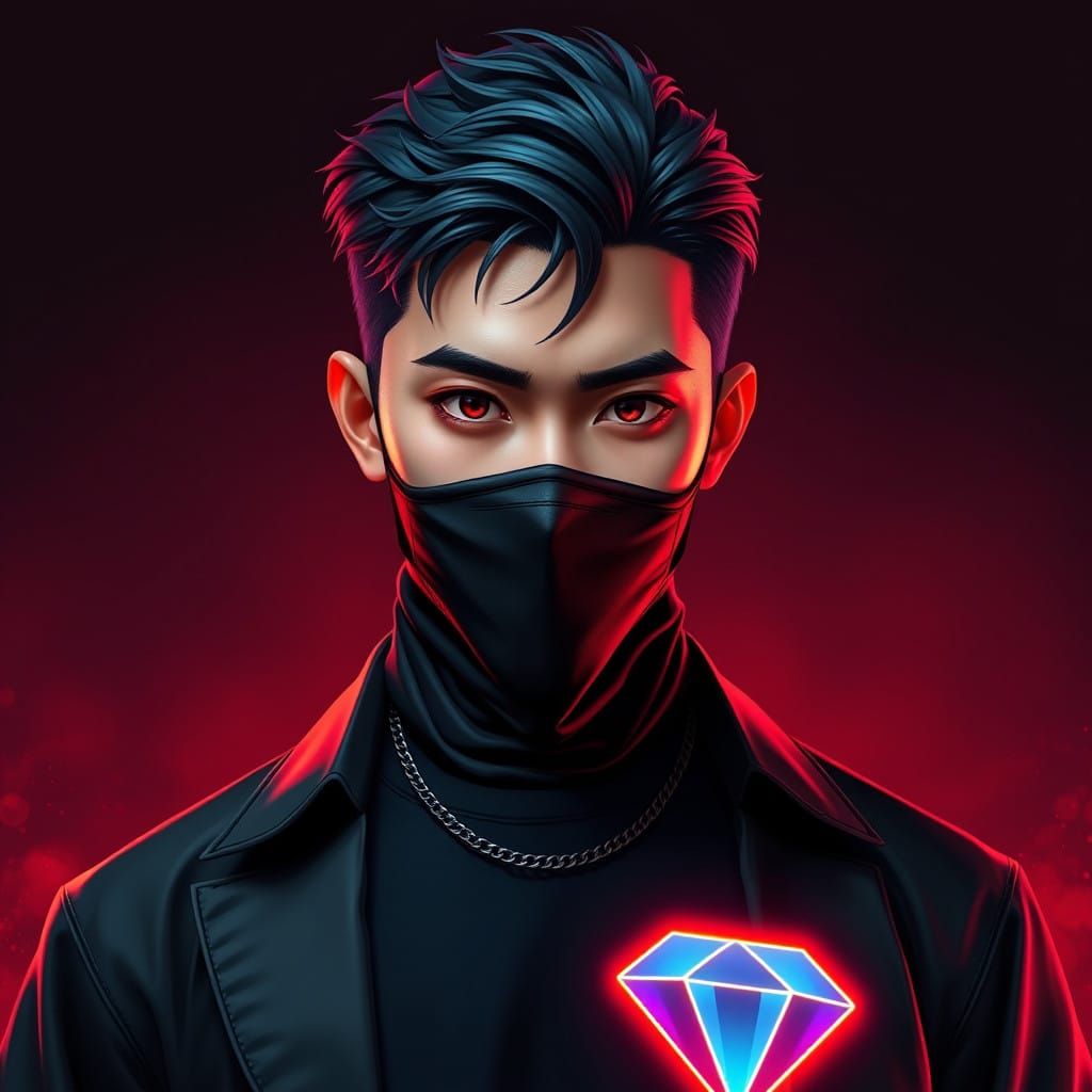 Edgy Japanese Skater in Neon Diamond Logo Fashion