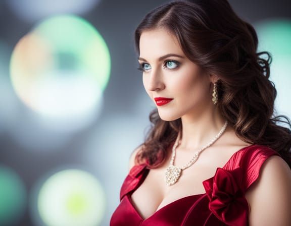 Elegant Red-Haired Woman in Retro Style