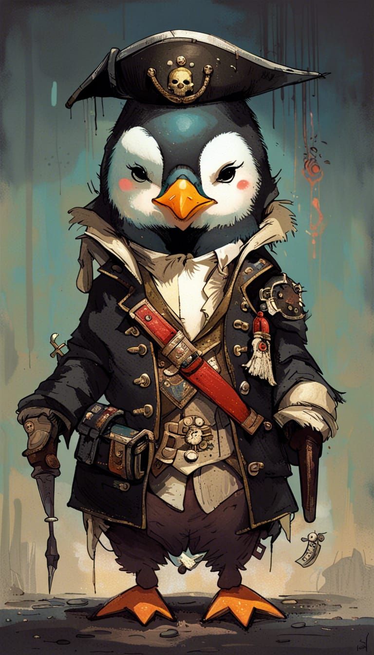 Chibi Pirate Penguin Portrait: Cel-Shaded Masterpiece