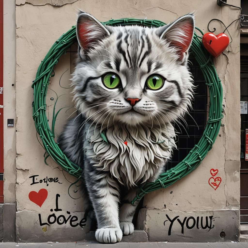 Smiling Cat with Kitten in Plastimation Style