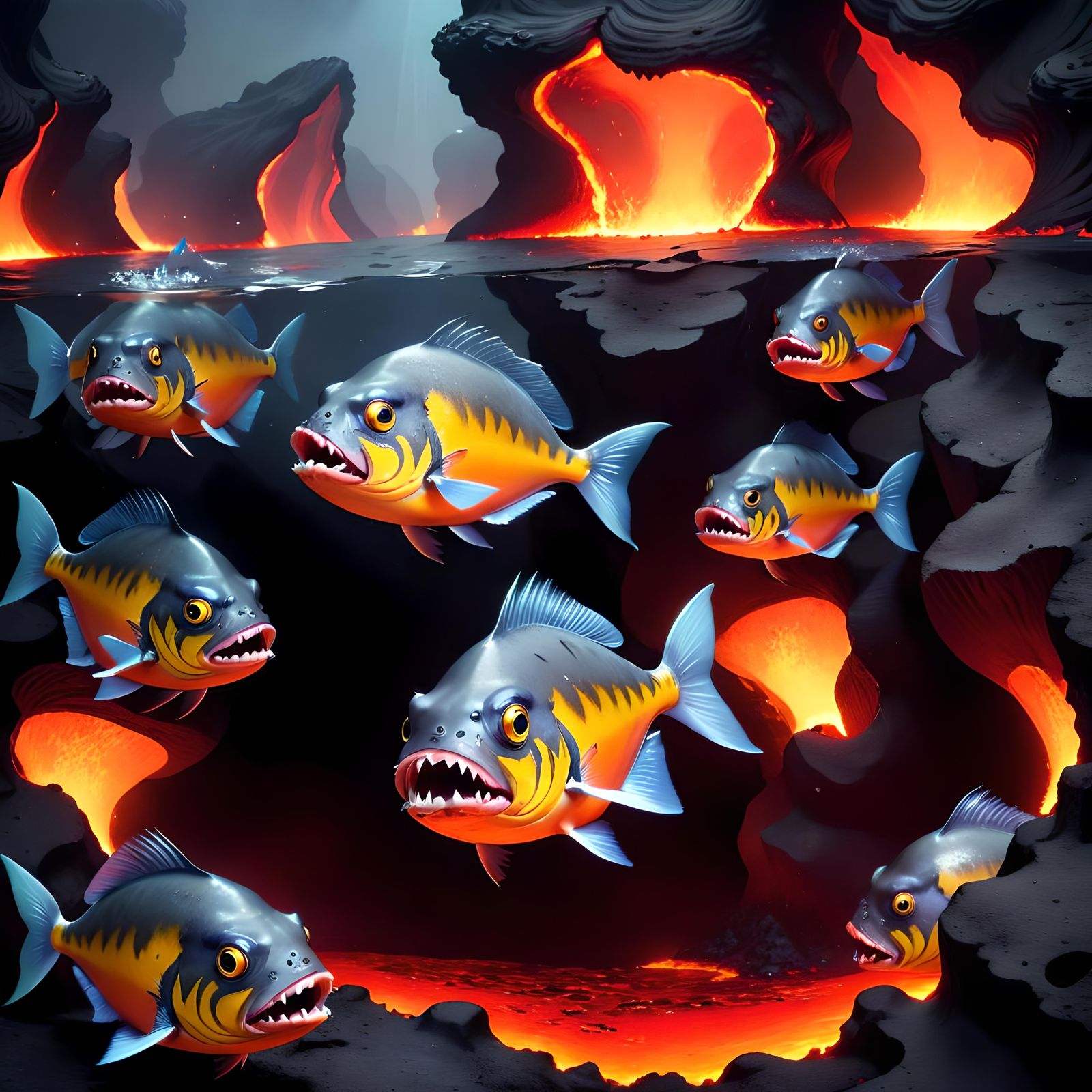 Piranhas Swim in a Lava Pit