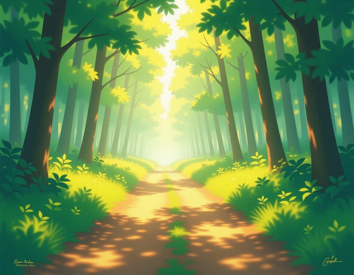 Misty Forest Path in Dreamy Digital Art Style
