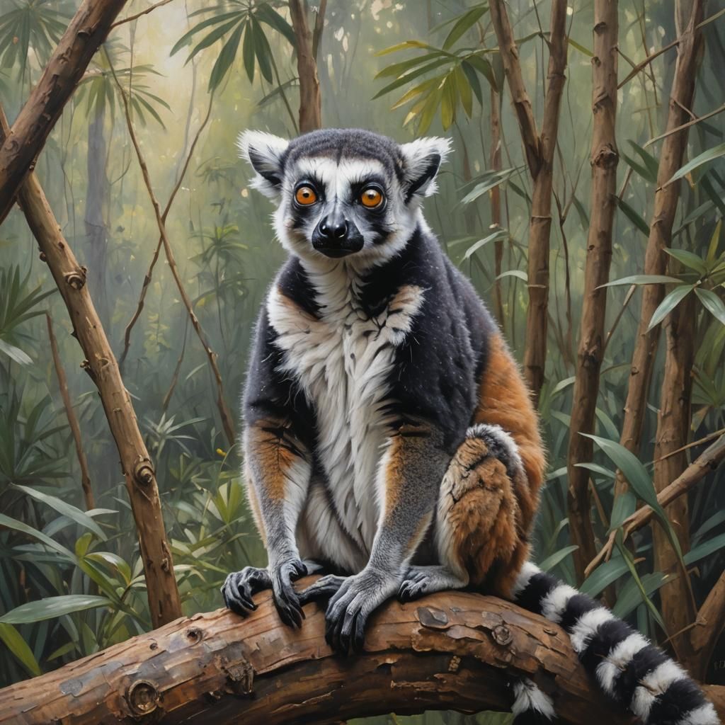 Lemur Portrait in Oil Painting Style