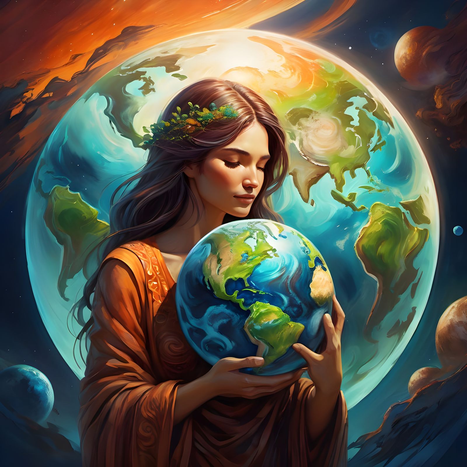 Mother Earth Cradling Planet Earth