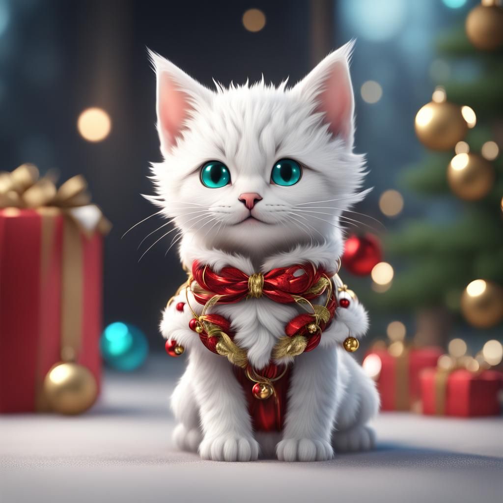 Adorable Kitten in Christmas Costume: Fantasy Concept Art