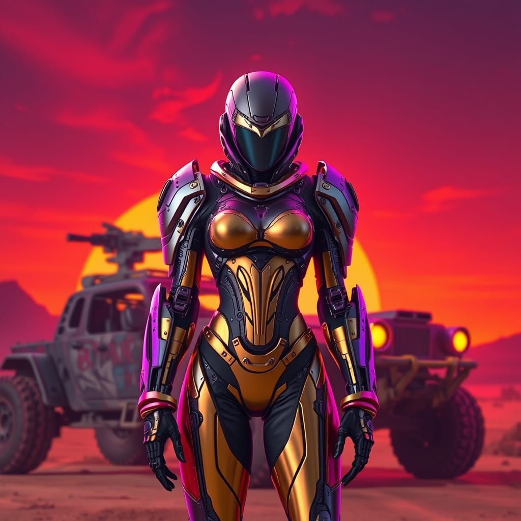 Cyborg Goddess Emerges from Apocalyptic Wasteland in Shimmer...