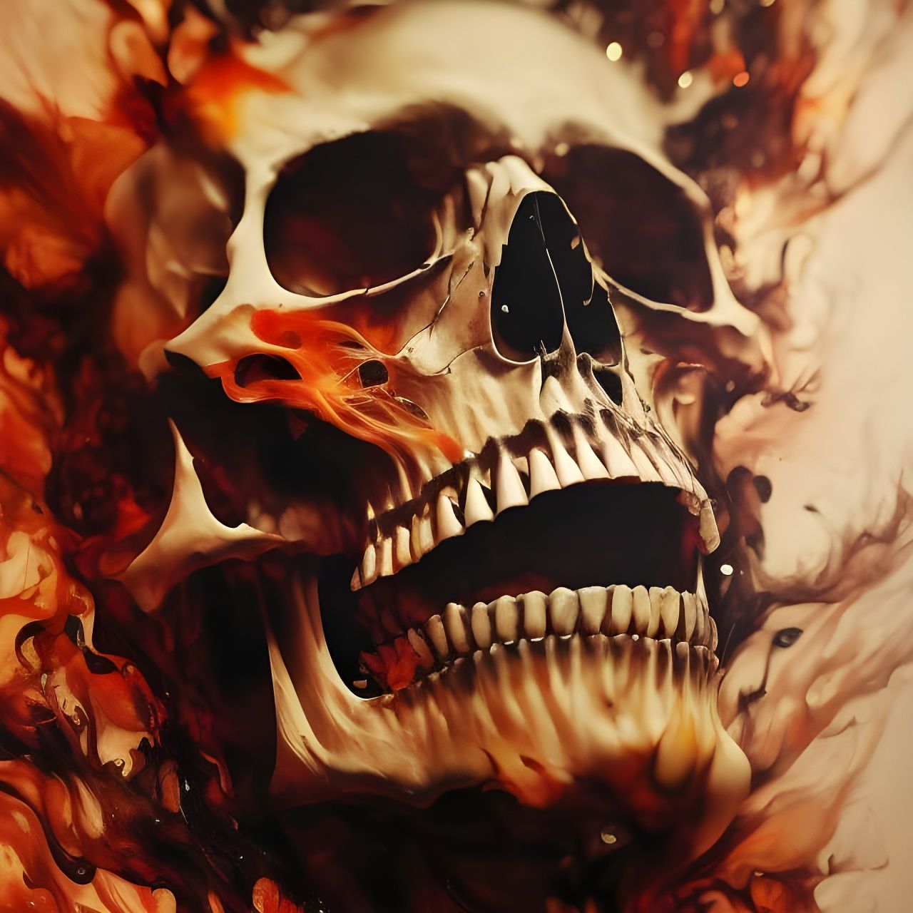 Colorful Ink Skull Portrait in Maximalist Style