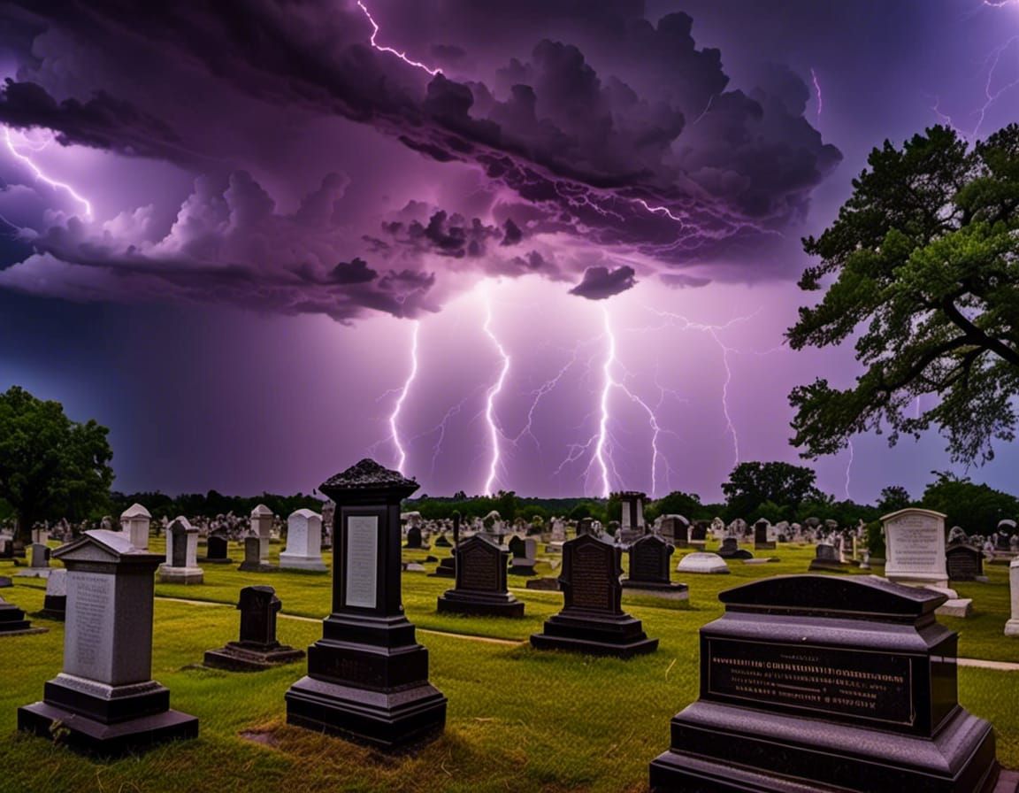 cemetery in a lightning storm