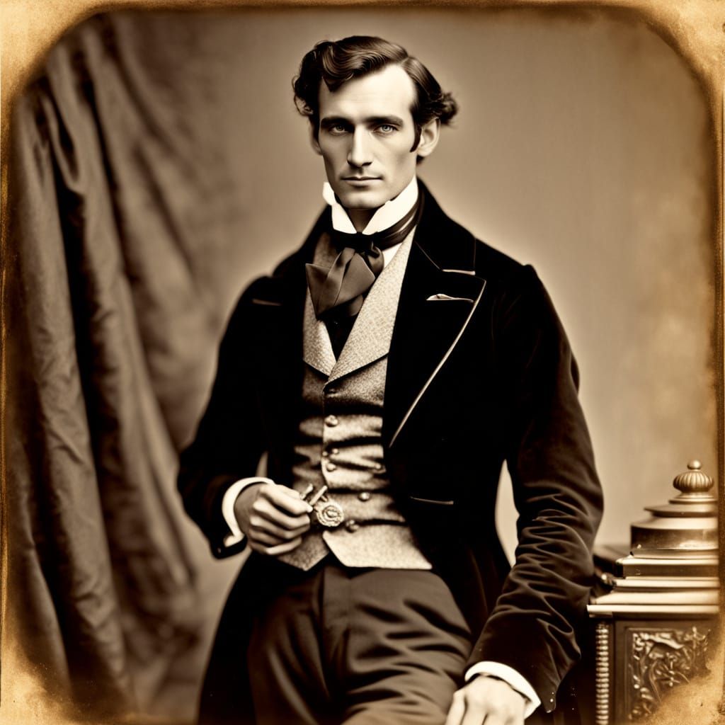 Handsome Young Man in Velvet Tailcoat with Cane