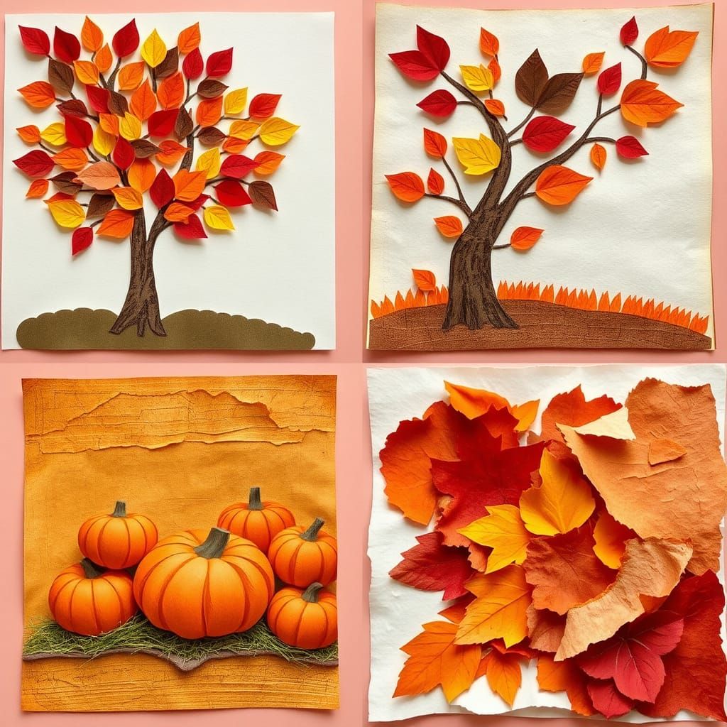 Vibrant Autumn Collage with Layered Paper Art