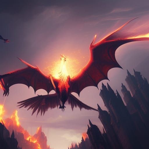 Dragons and Phoenixes Soaring in Dark Fantasy