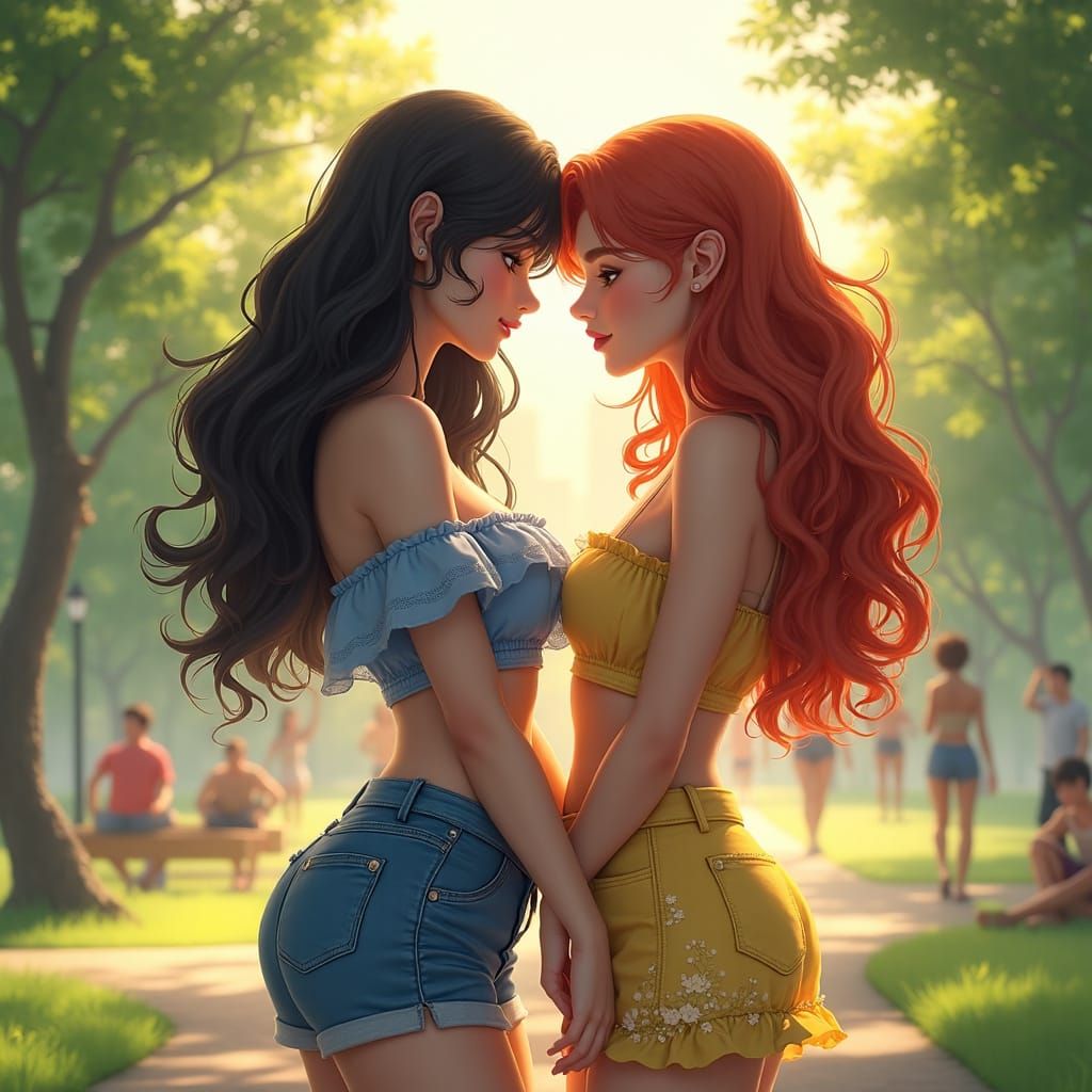 Romantic Moment in a Sun-Dappled Park