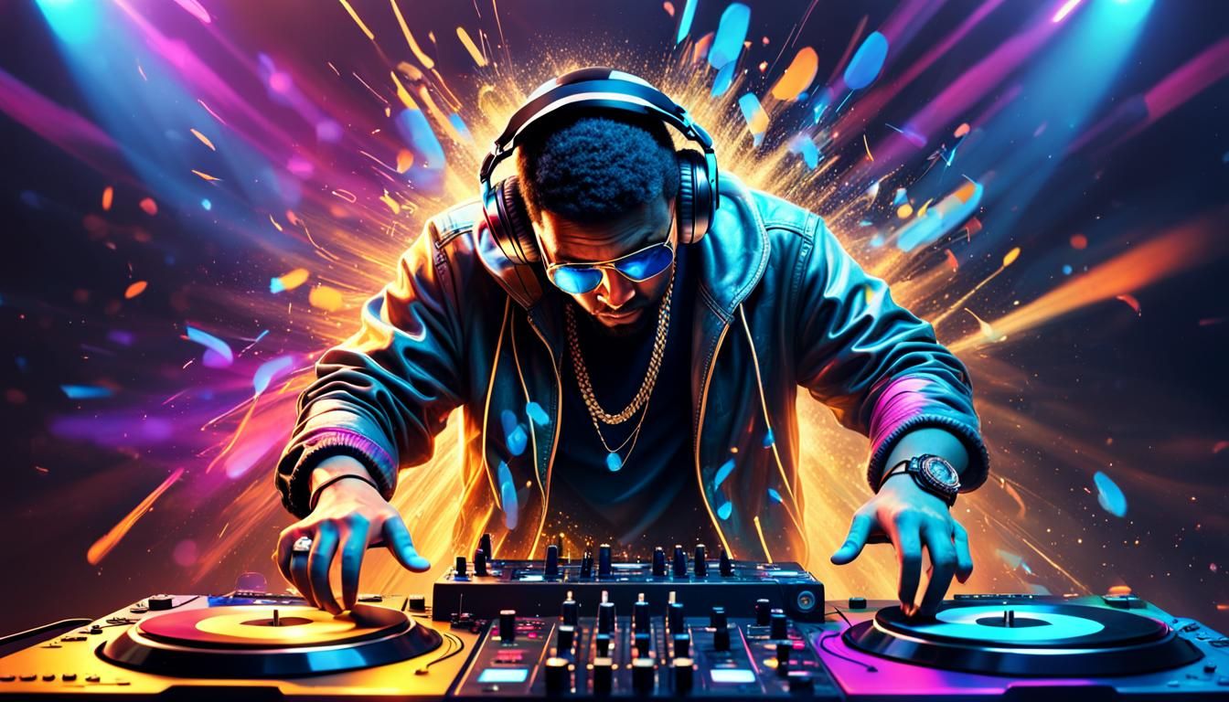 image 8k resolution for dj playing a heavy and strong song