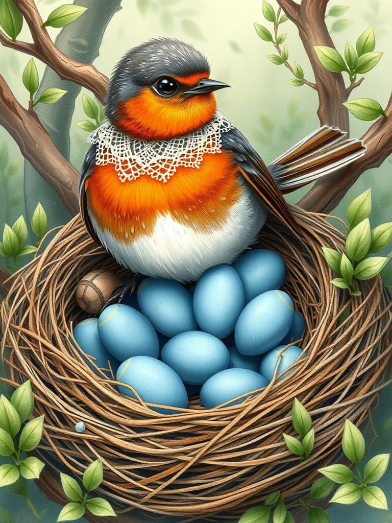 Proud Mother Robin and Overflowing Nest