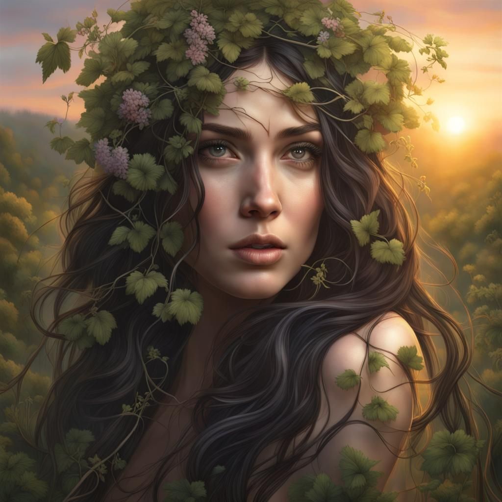 Ethereal Forest Woman as Gaia in Wildflower Meadow