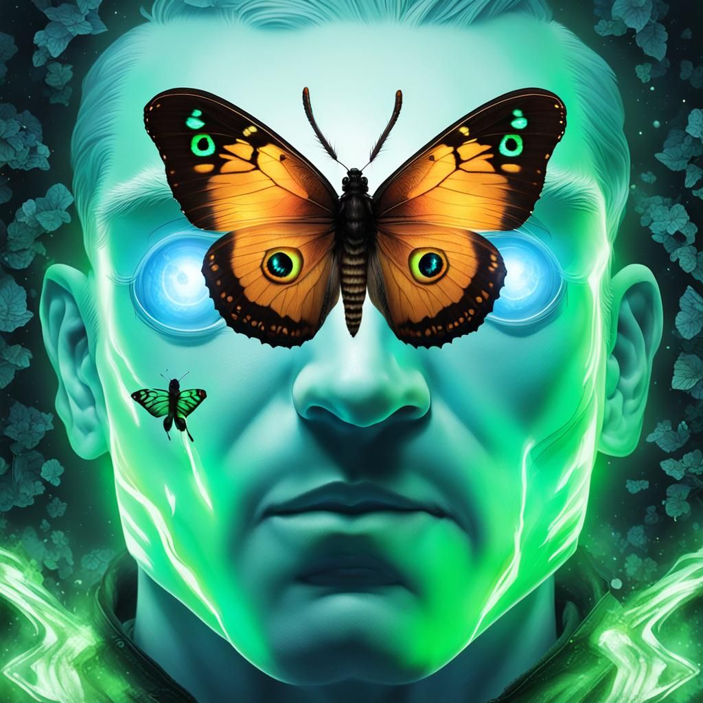 Butterfly and Glowing Human Face