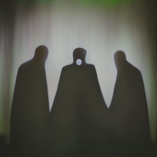 Tres brujas en el bosque oscuro con un aura verde oscuro