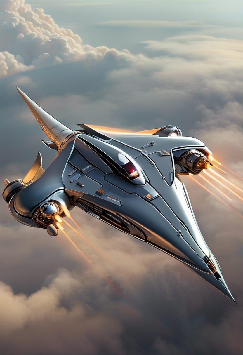 Futuristic Military Starship with Laser Cannons