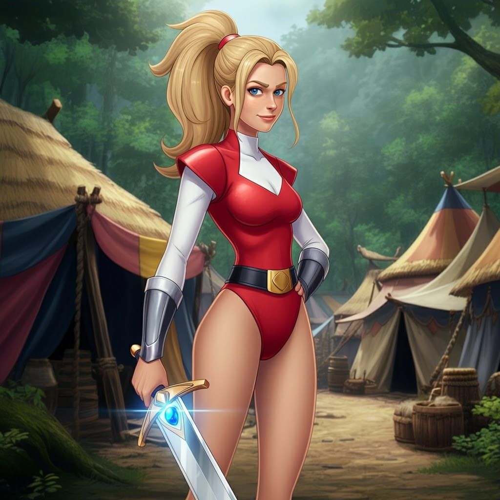 Golden Goddess Warrior Stands Ready in Fantasy Realm