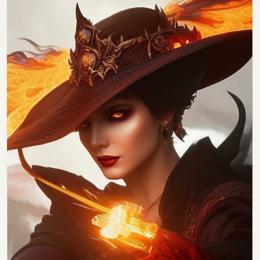 Ornate Portrait of a Fire Witch as Watercolor