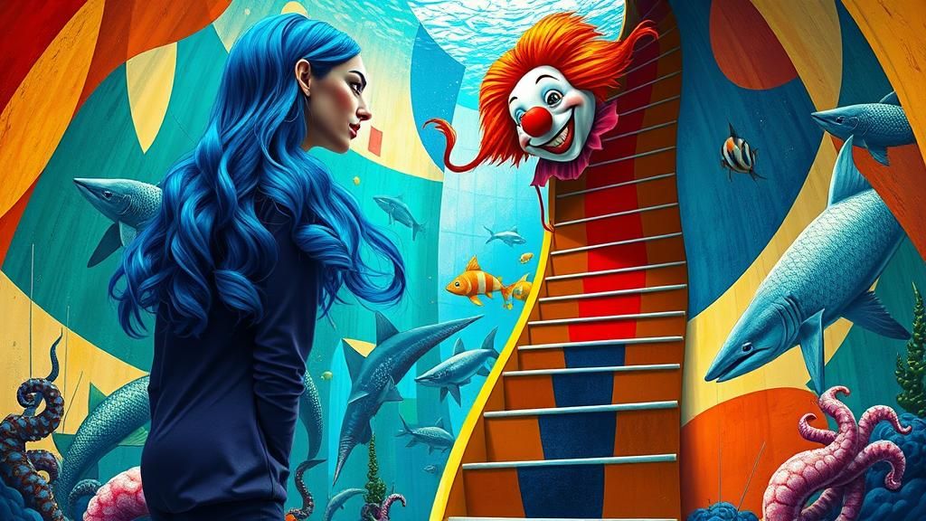 Surreal Stairway to Aquarium with Clownfish Hybrid
