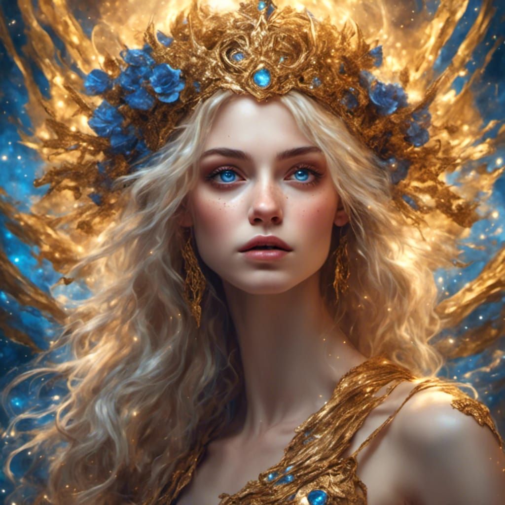 Goddess Portrait with Golden Halo in High Definition