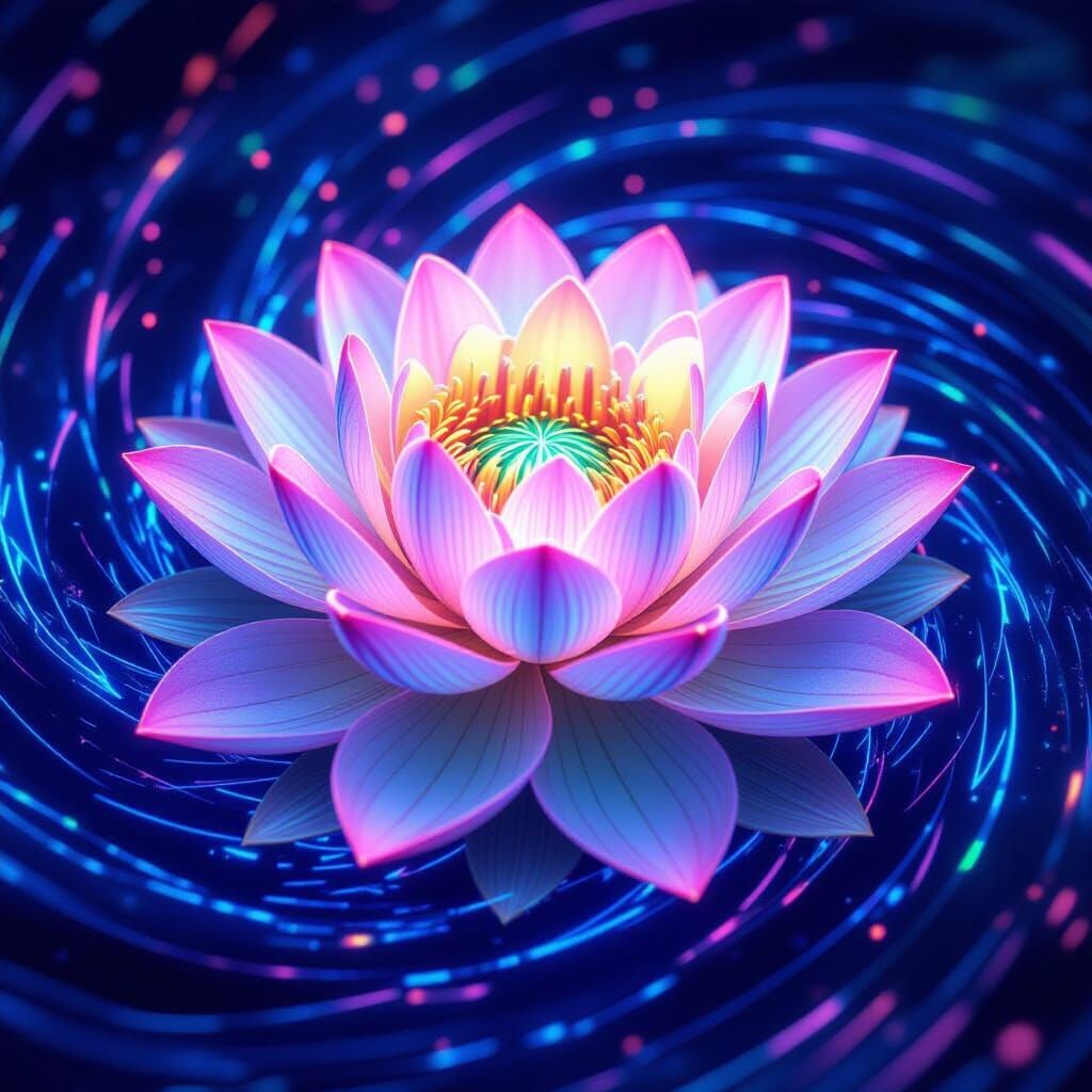 Glowing Lotos in Cosmic Vortex with Energy Patterns