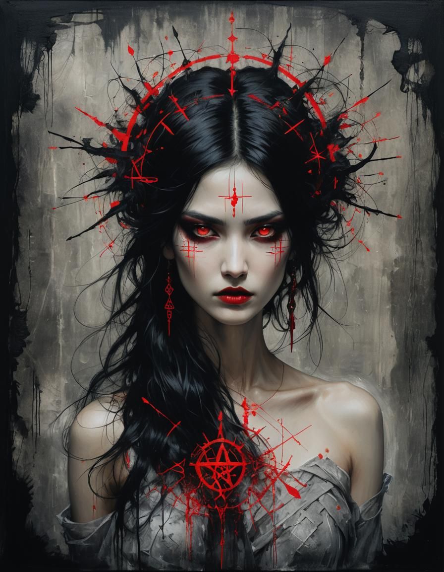 Goddess Portrait with Runes in Surreal Style