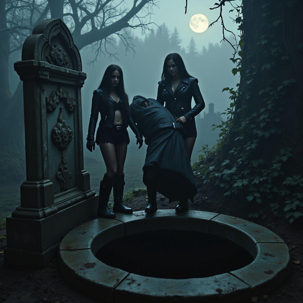 Eerie Graveyard Scene: Dark Surrealism and Mystery